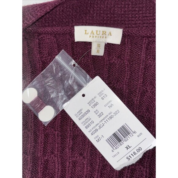 NWT LAURA Petites Chunky Knit Ribbed Burgundy Long Cardigan Knitted Jacket Sz XL - Picture 7 of 16